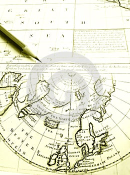 Antique arctic circle & North Pole map chart