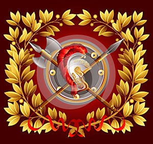 Antique arms and a laurel wreath. Vector