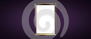 Antique art fair gallery frame on royal purple wall at auction house or museum exhibition, blank template with empty