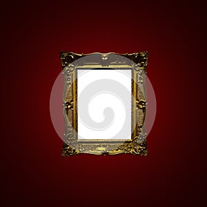 Antique art fair gallery frame on royal red wall at auction house or museum exhibition, blank template with empty white