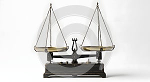 Antique balance scale with two pans isolated on a white background