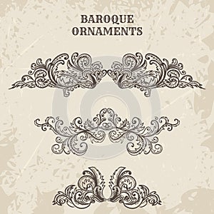 Antique and baroque cartouche ornaments vector set. Vintage architectural details design elements