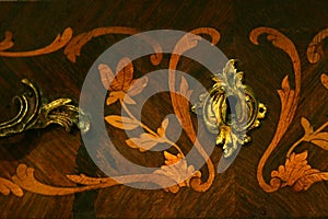 Antique baroque furniture lock inlay detail