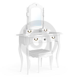 Antique Bedroom Vanity Table with Stool and Mirror. 3d Rendering