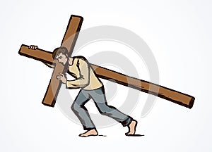 Men carry the cross. Vector drawing photo