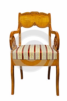 Antique Biedermeier style chair with authentic fabric and wood carving photo