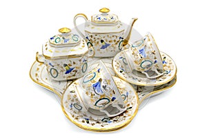 Antique Biedermeier Time porcelain set with sugar box, cups and