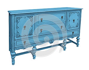 Antique blue buffet isolated.