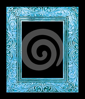 antique blue frame isolated on black background, clipping path