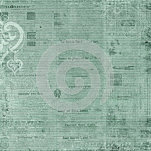 Antique blue green newspaper Text Background