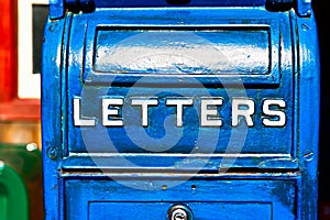 Antique Blue Letter Box on the Telegraph made of wood