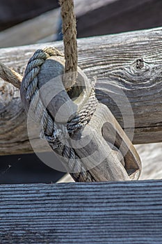 Antique boat pulley from old shallop boat.