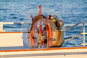 Antique Boat Steering Wheel & Compass