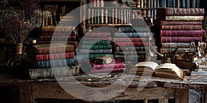 Antique Book Collection A Vintage Library Scene