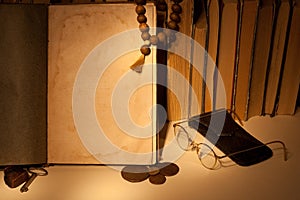 Antique book with old russian coins