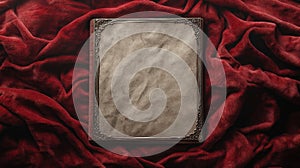 Antique Book Rests on Deep Red Velvet Cloth
