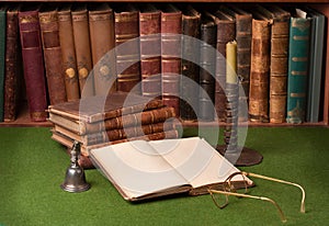 Antique Books and Candlestick
