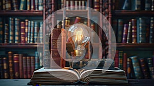 The Antique Books and Lightbulb.AI generated image