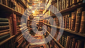 An antique bookstore interior, shelves filled with old books. Resplendent.