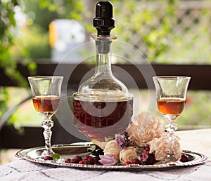 Antique bottle with homemade alcohol