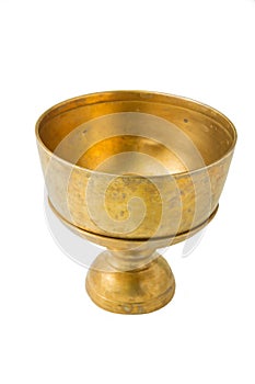 Antique brass bowl isolated on white background