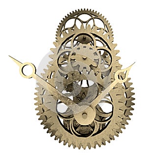 Antique brass clock mechanism 3d rendering