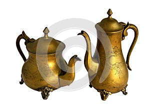 Antique brass coffeepot and teapot