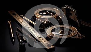 Antique brass compass for accurate map planning and exploration journey generated by AI