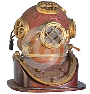 Antique, Brass Diving Helmet on a White Background