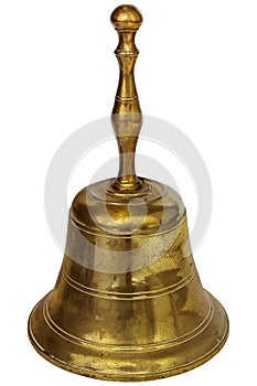 Antique brass hand bell isolated on white