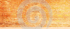 Antique brick wall, panoramic view. Grunge stone texture