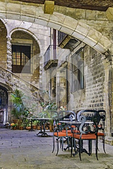 Antique Building Courtyard, Gothic District, Barcelona, Spain