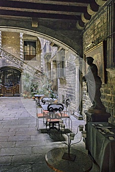 Antique Building Courtyard, Gothic District, Barcelona, Spain