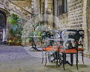 Antique Building Courtyard, Gothic District, Barcelona, Spain