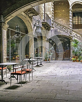 Antique Building Courtyard, Gothic District, Barcelona, Spain