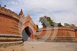 Antique building gate entrance to Thiri Zaya Bumi Bagan Golden Palace for burmese people foreign travelers travel visit at Bagan