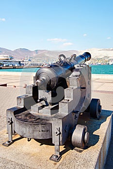 Antique cannon on gun carriage