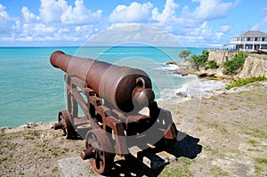 Antique cannon looking at sea