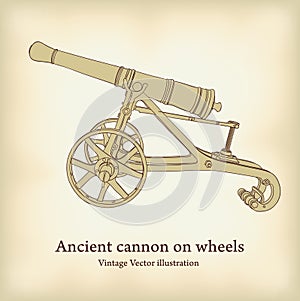 Antique cannon on wheels.