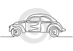 Antique car. One line drawing. Vintage and classic vehicle, vector illustration minimalism. Continuous single hand drawn sketch