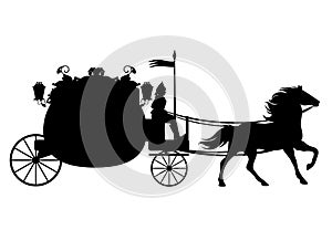 Antique carriage with horse black vector silhouette