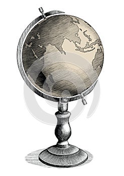 Antique celestial globe hand drawing vintage style black and white clip art isolated on white background,Celestial globe for photo