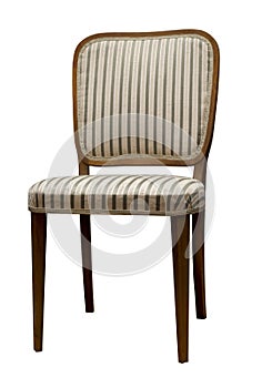 Antique chair with striped fabric isolated on white background