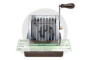 Antique check writer with bank check, 3D rendering