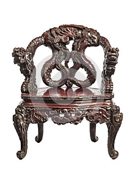 Antique Chinese throne chair with carvings made around 1880.