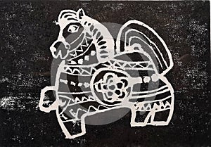 Antique Chinese wood block horse art