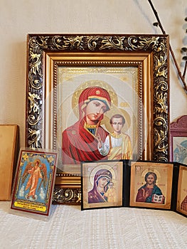 Antique Christian Orthodox icons on the shelf