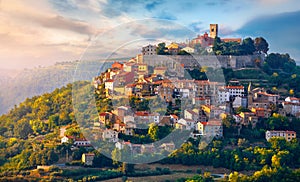 Antique city Motovun Croatia Istria. Picturesque panorama photo