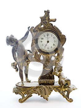 Antique Clock with Cherubs on White Background photo