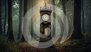 antique clock in the forest